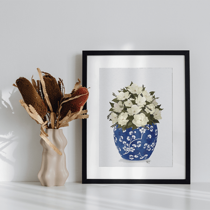 Chinoiserie Magnolias White, Blue Vase