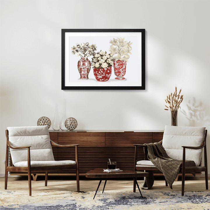 Chinoiserie Flower Trio 3, Red