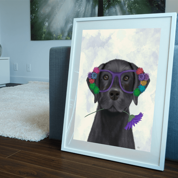 Black Labrador and Flower Glasses