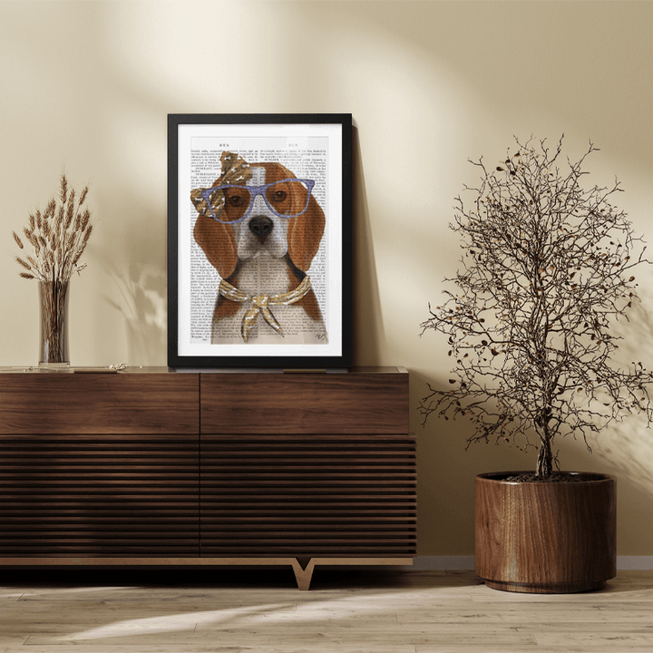 Beagle with Glasses and Scarf