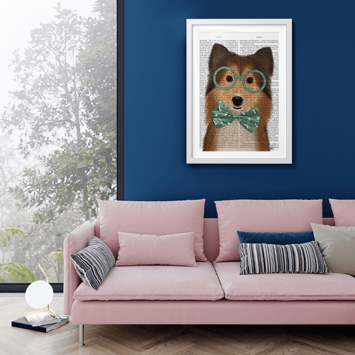 Shetland Sheepdog with Glasses and Bow Tie