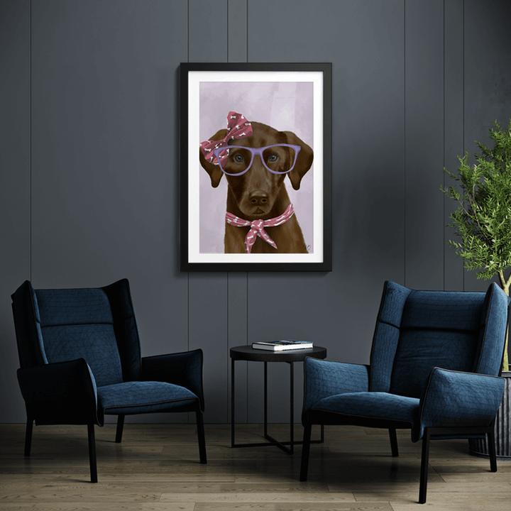 Chocolate Labrador with Glasses and Scarf