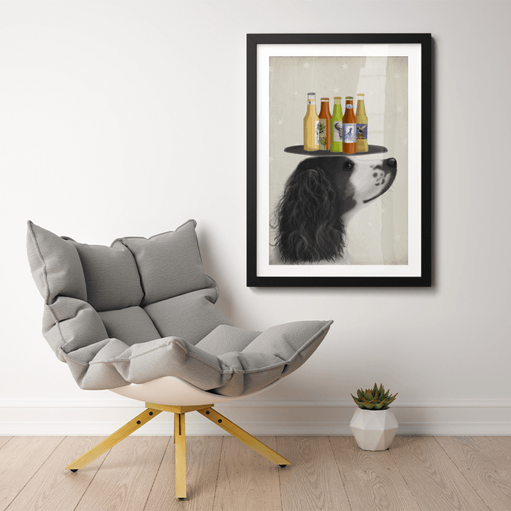 Springer Spaniel Black White Beer Lover