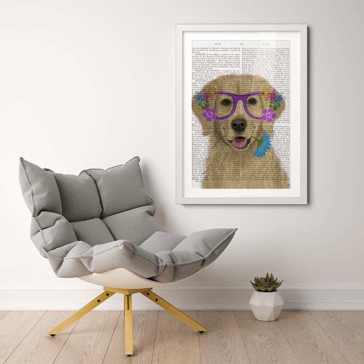 Golden Retriever and Flower Glasses