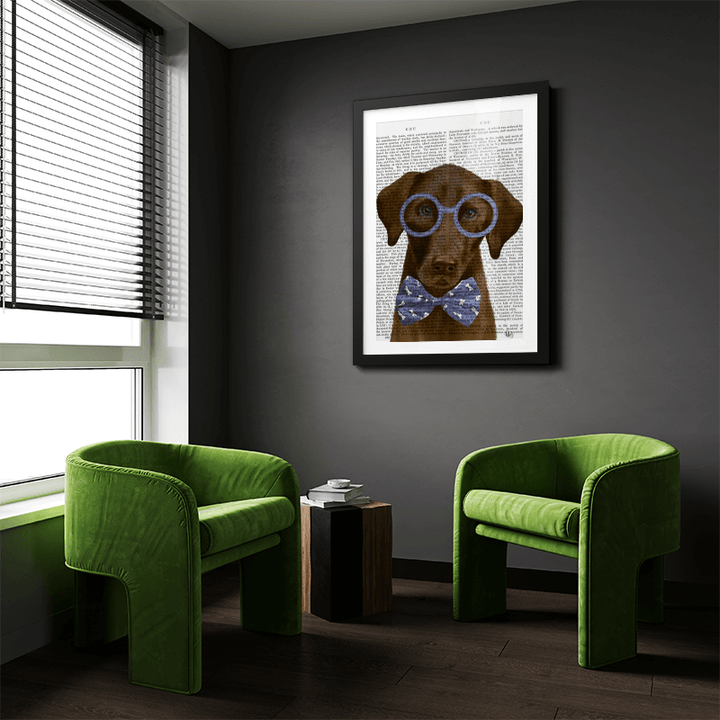 Chocolate Labrador with Glasses and Bow Tie