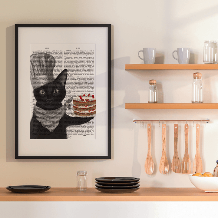 Black Cat Strawberry Cake Book Print