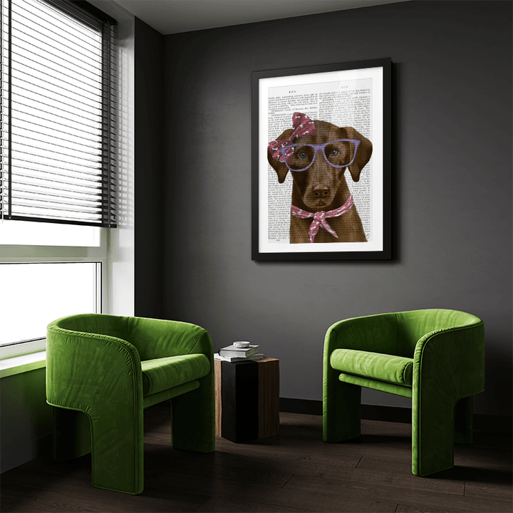 Chocolate Labrador with Glasses and Scarf