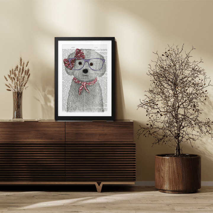 Bichon Frise with Glasses and Scarf