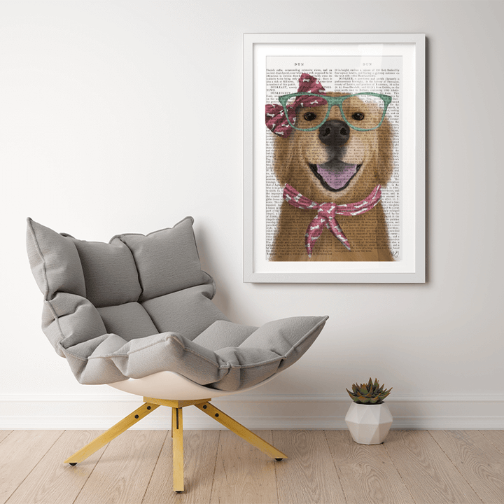 Golden Retriever, Glasses and Scarf