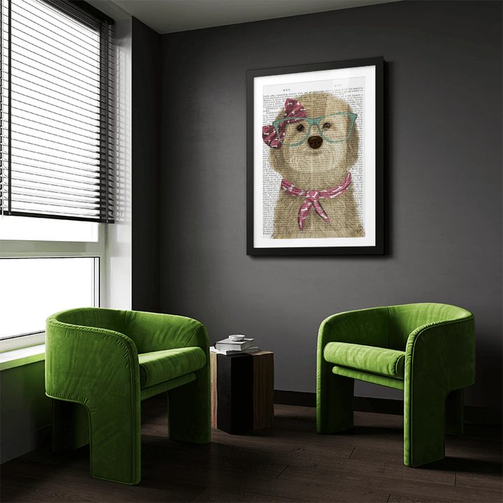 Cockerpoo, Blonde, with Glasses and Scarf
