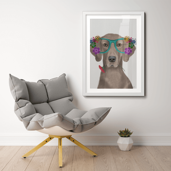 Weimaraner  and Flower Glasses