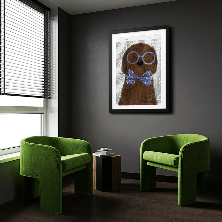 Cockerpoo, Chocolate, with Glasses and Bow Tie