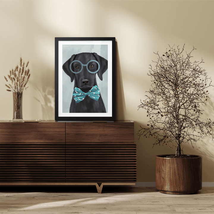 Black Labrador with Glasses and Bow Tie