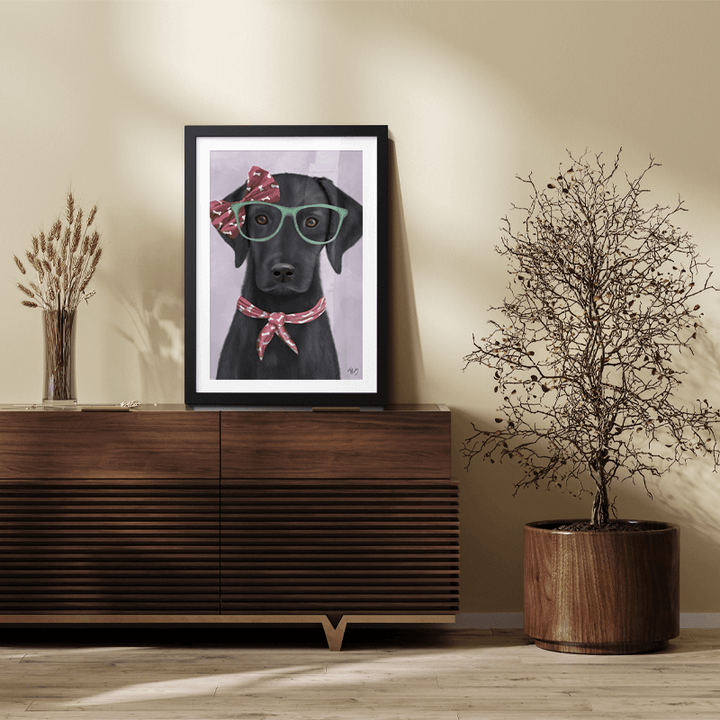 Black Labrador with Glasses and Scarf