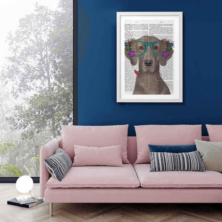 Weimaraner  and Flower Glasses