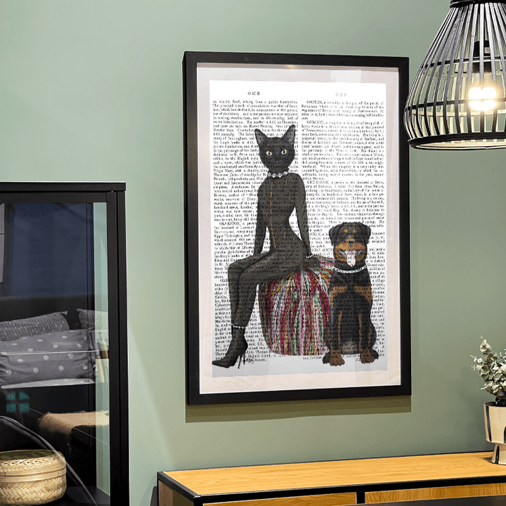 Black Cat and Rottweiler Book Print
