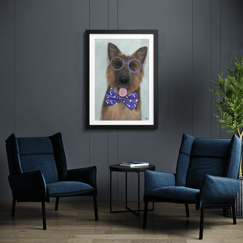 German Shepherd with Glasses and Bow Tie