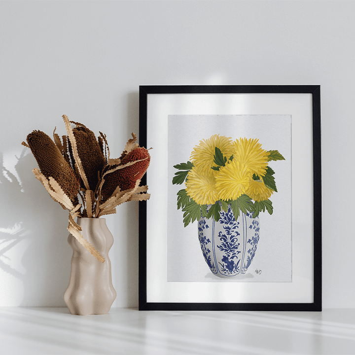 Chinoiserie Chrysanthemum Yellow, Blue Vase