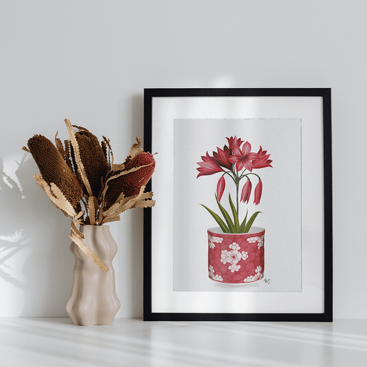 Chinoiserie Amaryllis Red, Red Vase