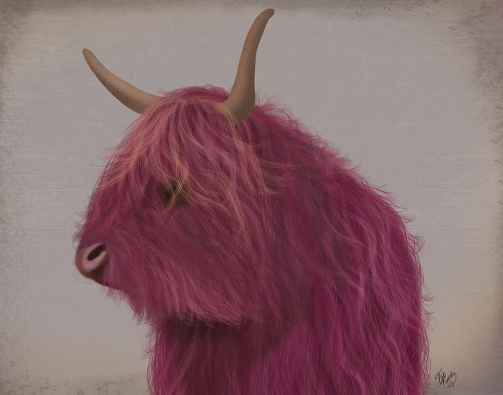 Highland Cow 4, Pink,