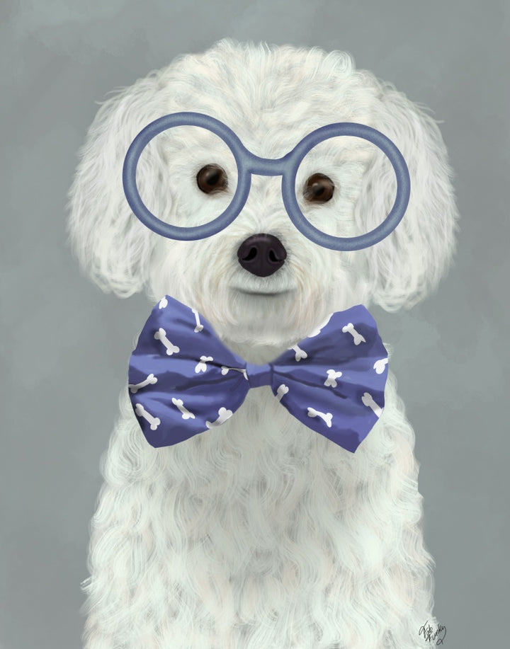 Bichon Frise with Glasses and Bow Tie