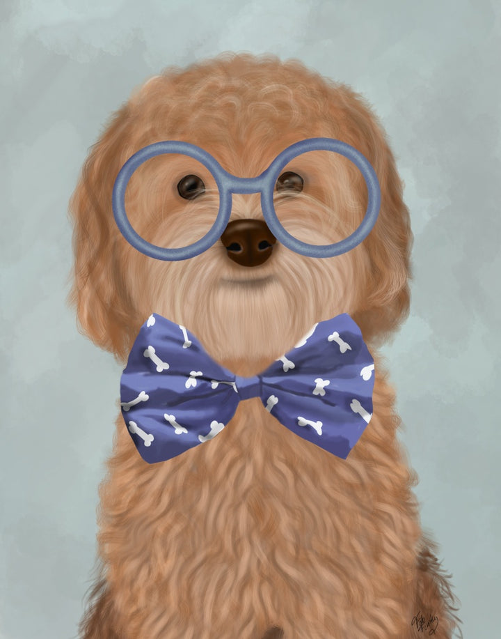Cockerpoo, Apricot, with Glasses and Bow Tie