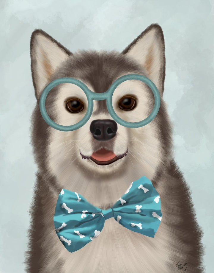 Husky with Glasses and Bow Tie