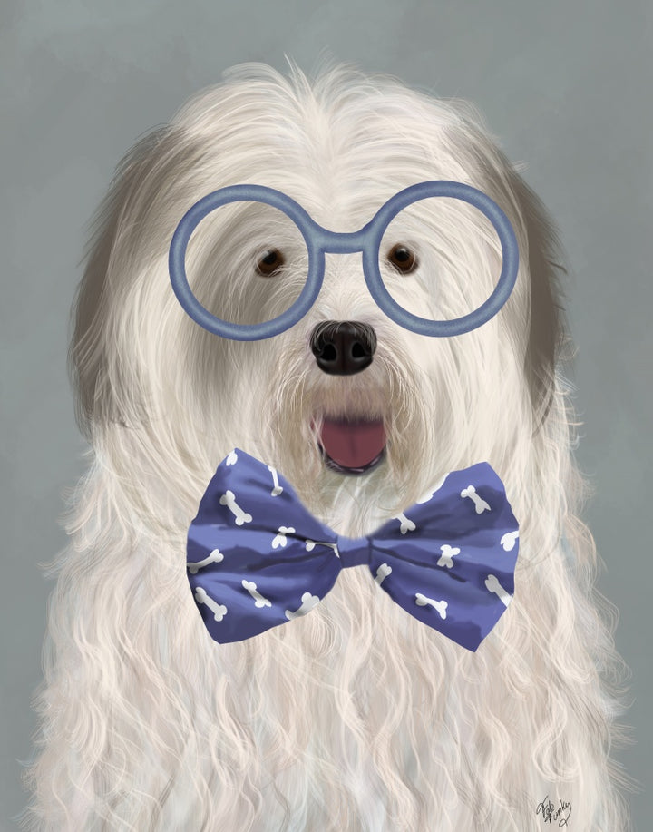 Old English Sheepdog with Glasses and Bow Tie