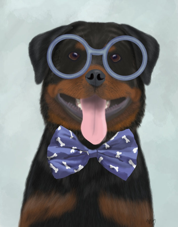 Rottweiler with Glasses and Bow Tie