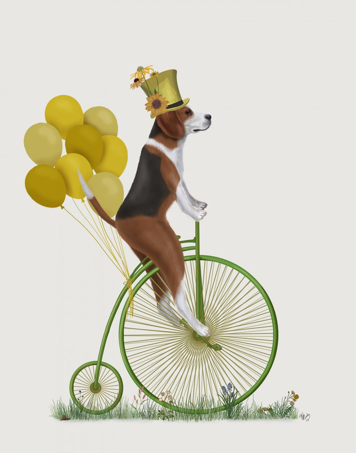 Beagle on Penny Farthing