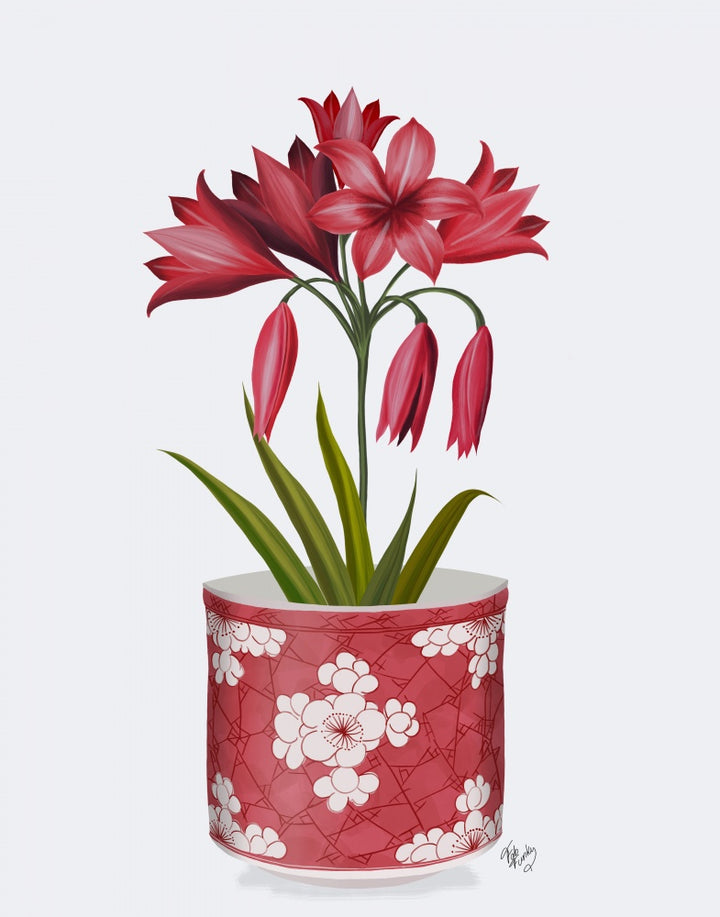 Chinoiserie Amaryllis Red, Red Vase