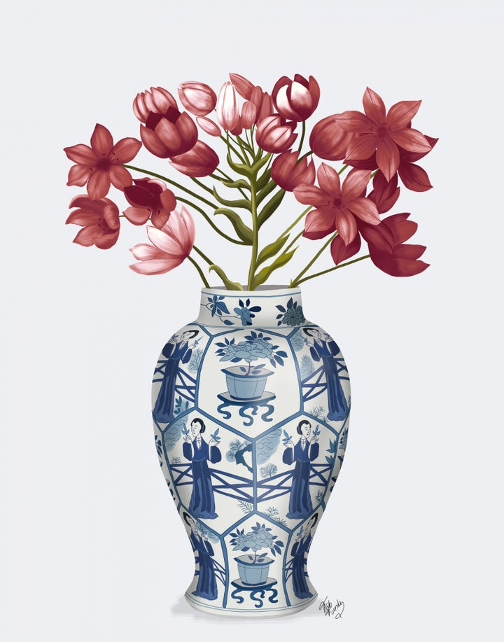 Chinoiserie Arabian Star Red, Blue Vase