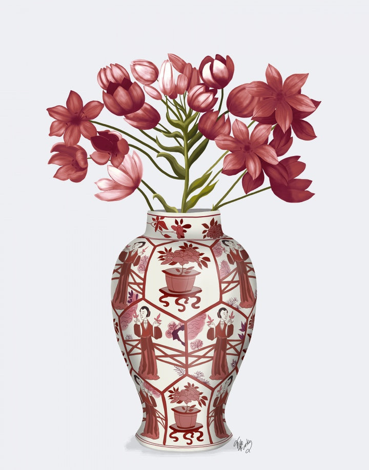 Chinoiserie Arabian Star Red, Red Vase