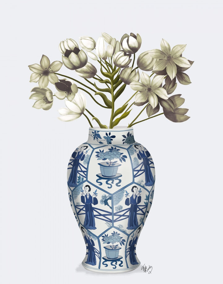 Chinoiserie Arabian Star White, Blue Vase