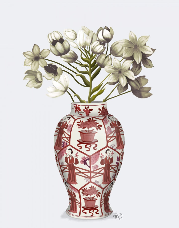 Chinoiserie Arabian Star White, Red Vase