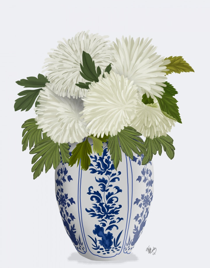 Chinoiserie Chrysanthemum White, Blue Vase