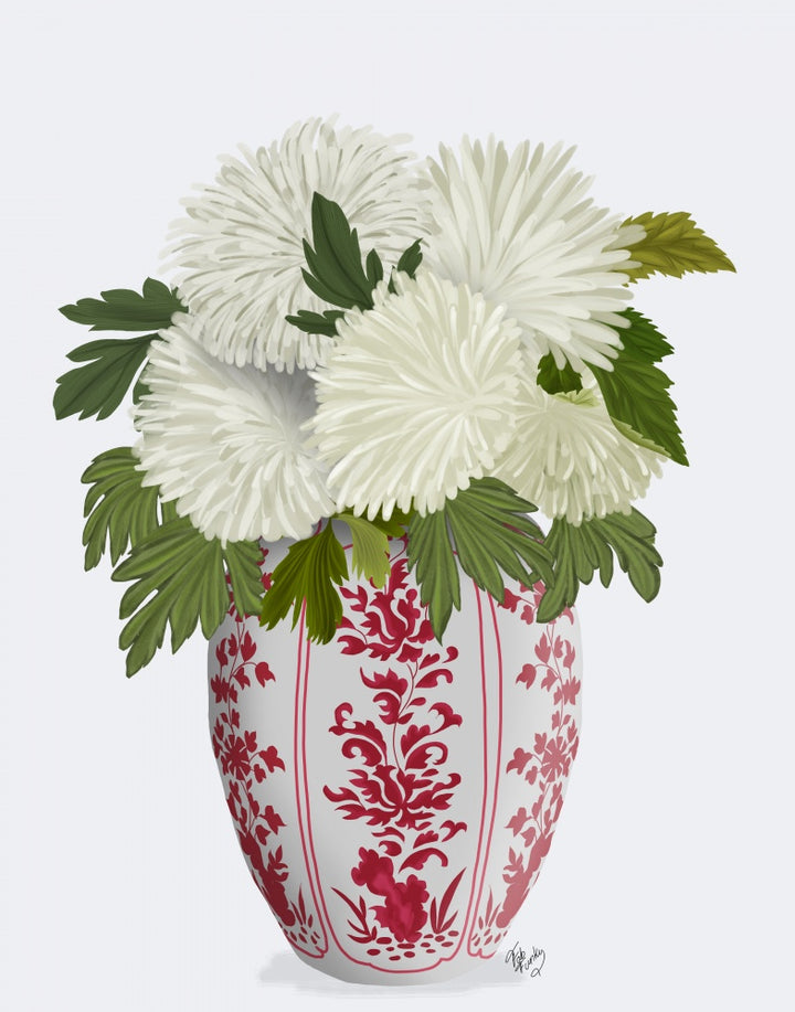 Chinoiserie Chrysanthemum White, Red Vase