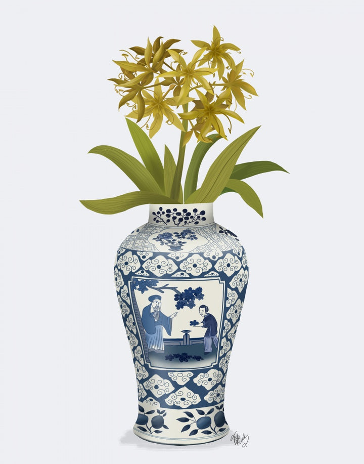 Chinoiserie Day Lily Lemon, Blue Vase