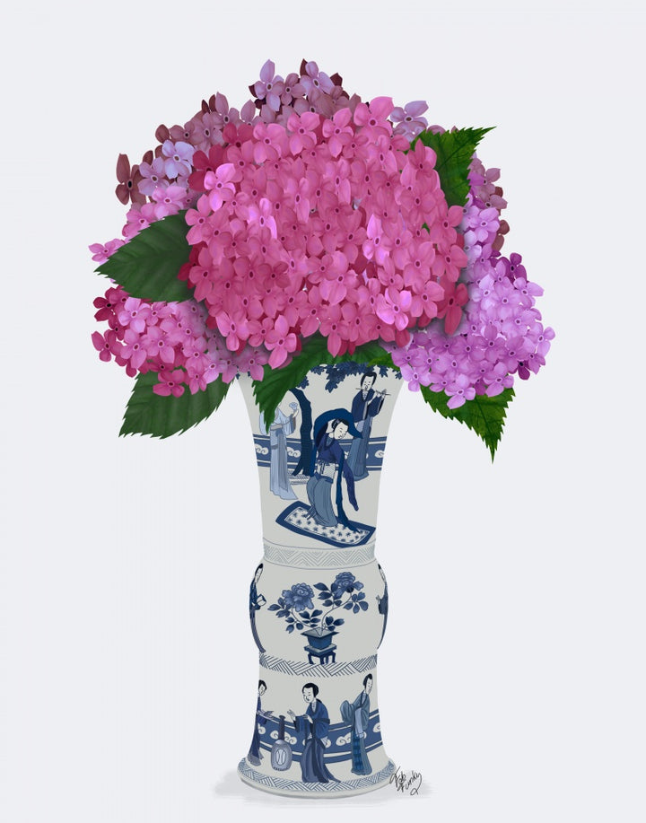 Chinoiserie Hydrangea Pink, Blue Vase