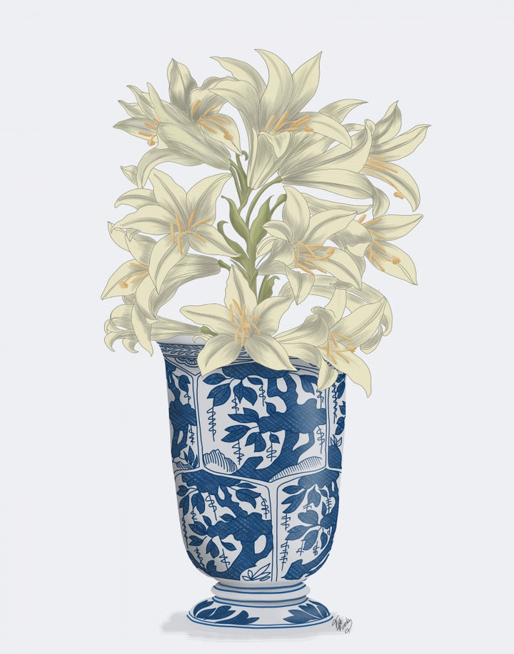 Chinoiserie Lilies White, Blue Vase