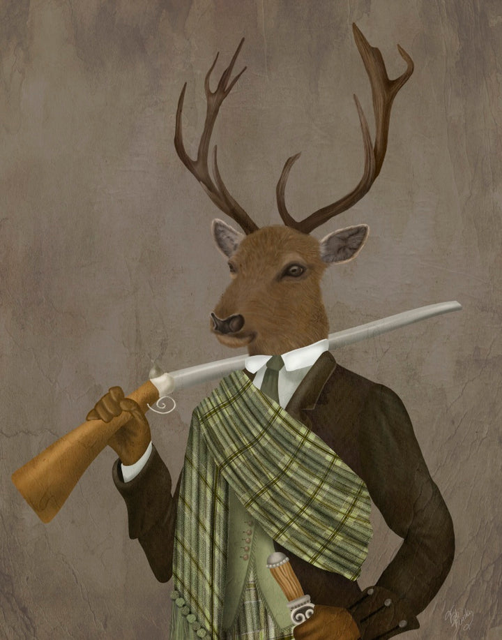 Scottish Deer Colonel Hamish Haggis, Portrait, Art Print