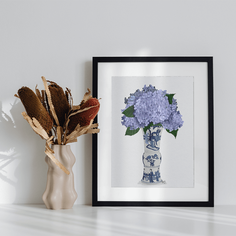 Chinoiserie Hydrangea Lilac, Blue Vase