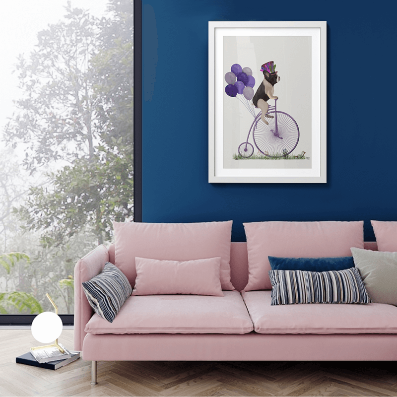 French Bulldog, Black White on Penny Farthing