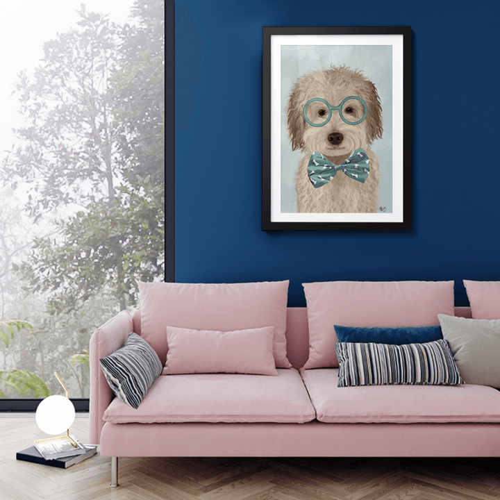 Labradoodle, Cream, with Glasses and Bow Tie